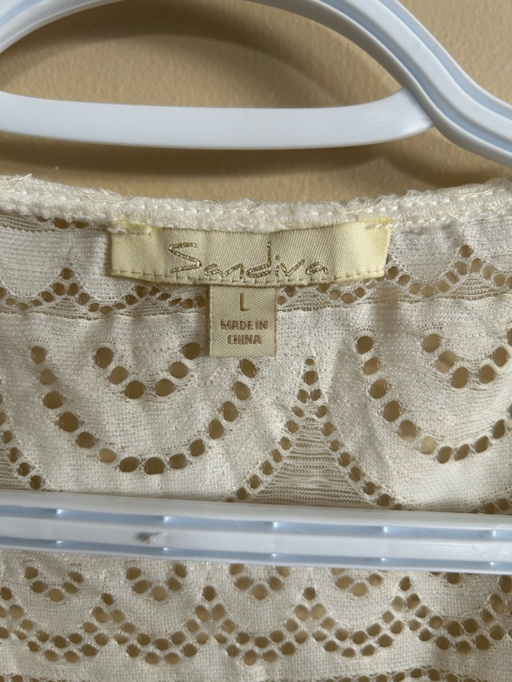 Cream Lace stretch Tunic Swim Cover-Up with Tassel Tie and scalloped edges - Picture 4 of 7